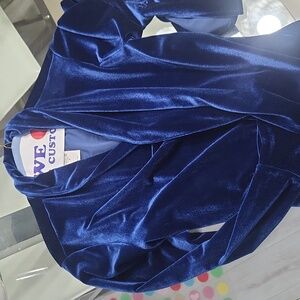 Blue velvet, frilly fitted tie waist dress